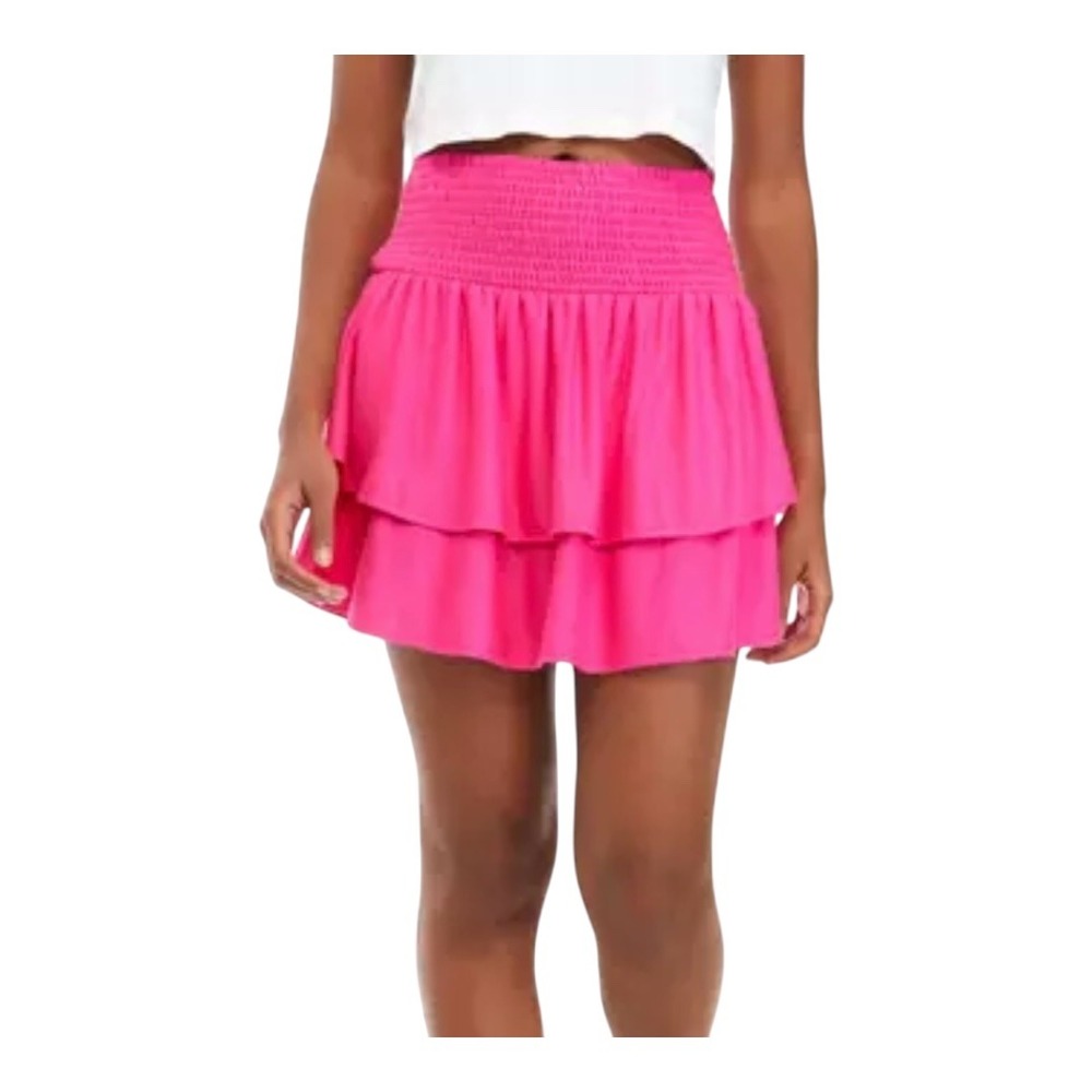 Cabana by Crown &‎ Ivy Mini Skirt Womens Medium Power Pink Smocked Tiered Ruffle